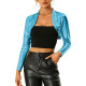Womens Long Sleeve Shiny Metallic Crop Top Rave Party Open Stitch Coat Arm Shrug Short Jackets Pole Dance Outfit Clubwear