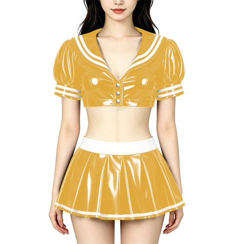 Anime PVC Shiny Leather Sailor Suit Party Cosplay Sailor Collar Student Uniform Wetlook Maid Sailor Sweet Role Playing Outfits