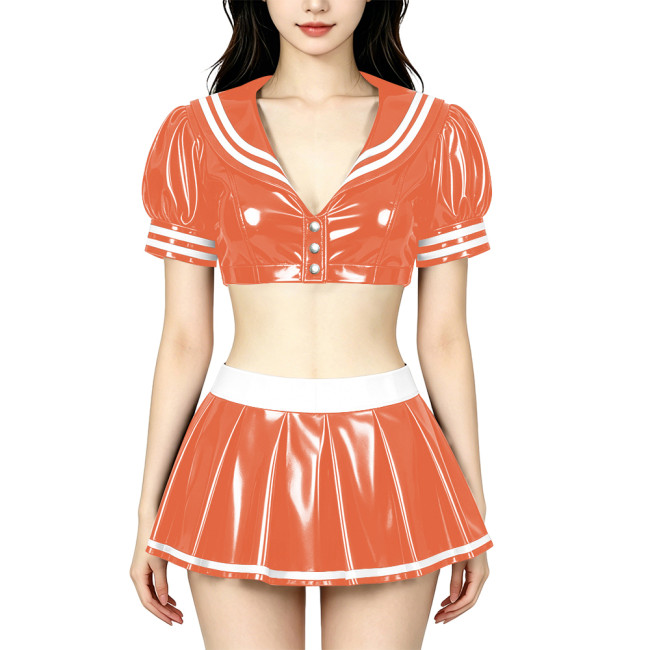 Anime PVC Shiny Leather Sailor Suit Party Cosplay Sailor Collar Student Uniform Wetlook Maid Sailor Sweet Role Playing Outfits