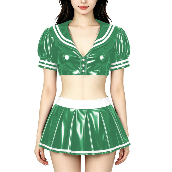 Anime PVC Shiny Leather Sailor Suit Party Cosplay Sailor Collar Student Uniform Wetlook Maid Sailor Sweet Role Playing Outfits