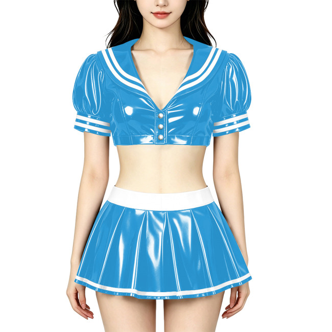 Anime PVC Shiny Leather Sailor Suit Party Cosplay Sailor Collar Student Uniform Wetlook Maid Sailor Sweet Role Playing Outfits