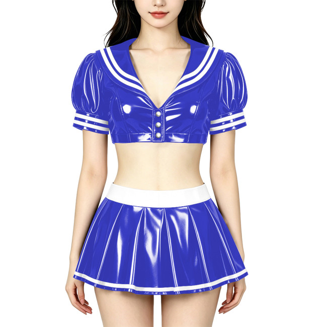 Anime PVC Shiny Leather Sailor Suit Party Cosplay Sailor Collar Student Uniform Wetlook Maid Sailor Sweet Role Playing Outfits