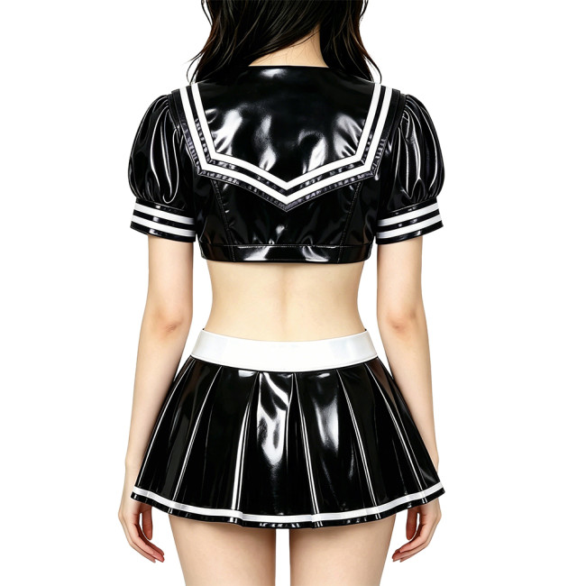 Anime PVC Shiny Leather Sailor Suit Party Cosplay Sailor Collar Student Uniform Wetlook Maid Sailor Sweet Role Playing Outfits