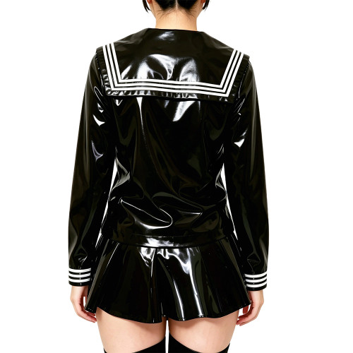Fetish Shiny PVC Leather Sailor Suit Long-Sleeved Glossy Top and Pleated Miniskirt Cosplay Preppy Uniform Student Dress Sets 7XL