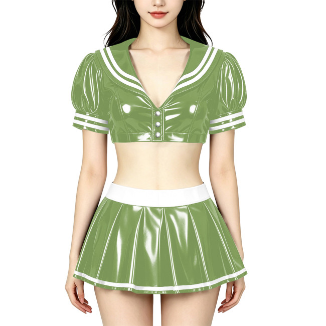 Anime PVC Shiny Leather Sailor Suit Party Cosplay Sailor Collar Student Uniform Wetlook Maid Sailor Sweet Role Playing Outfits