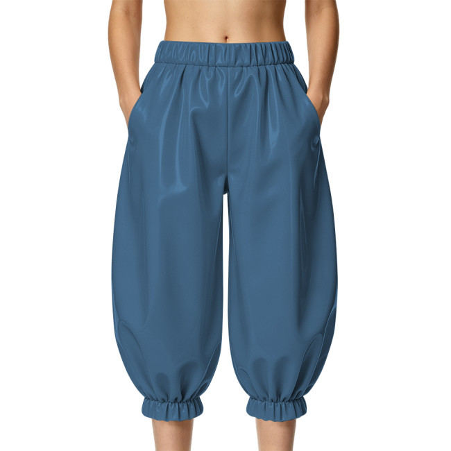 Ladies Shiny PVC Baggy Capri Trousers High Waist Wetlook Loose Midi Pants Womens Clothing Punk Vinyl Party Cropped Harem Pants