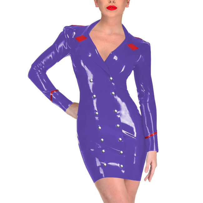 Plus Size Women's Bodycon Dress Vinyl PVC Leather Party Cosplay Outfits Long Sleeve Fetish Double-breasted Tight Mini Dresses
