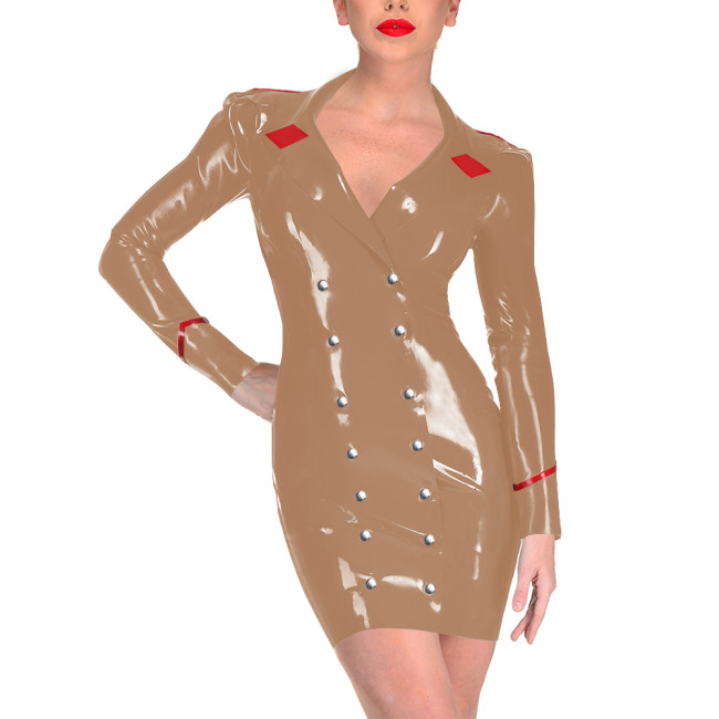 Plus Size Women's Bodycon Dress Vinyl PVC Leather Party Cosplay Outfits Long Sleeve Fetish Double-breasted Tight Mini Dresses
