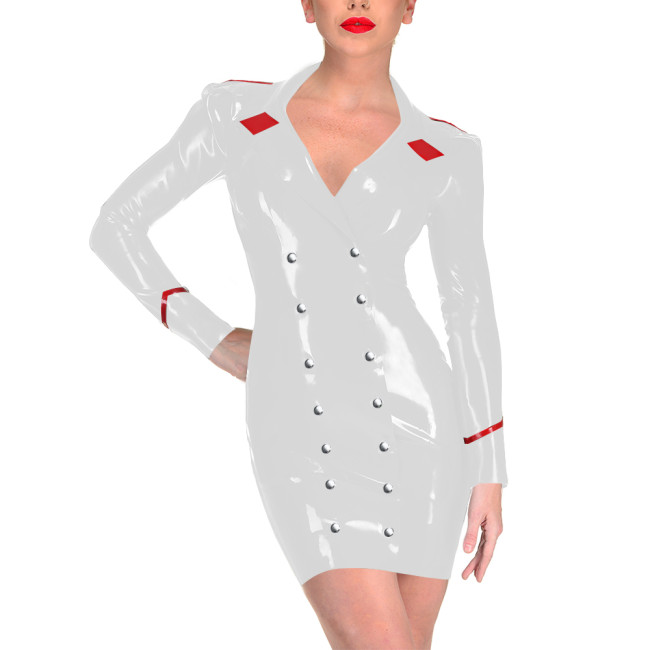Plus Size Women's Bodycon Dress Vinyl PVC Leather Party Cosplay Outfits Long Sleeve Fetish Double-breasted Tight Mini Dresses