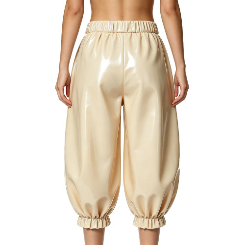 Ladies Shiny PVC Baggy Capri Trousers High Waist Wetlook Loose Midi Pants Womens Clothing Punk Vinyl Party Cropped Harem Pants
