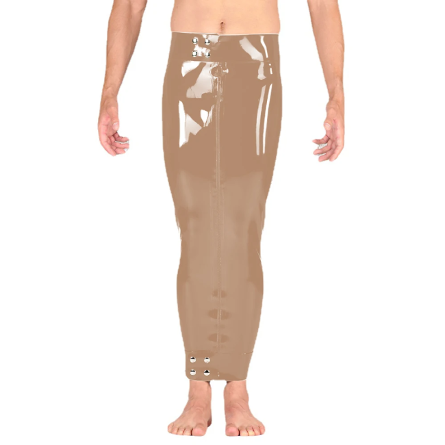 Sexy Zipper Skinny Ankle Length Skirt for Men Sissy Shiny PVC Leather Long Pencil Skirts Nightclub Bodycon Hobble Clubwear