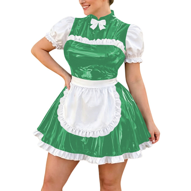Plus Size Lolita Bow Maid Uniforms Halloween Party Cosplay Waitress Maid Dress with Apron Puff Sleeve Evening Prom Dress Outfits