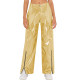Womens Shiny Metallic Punk Dance Long Pants High Waist Zipper Wide Legs Cargo Pants Unisex Carnival Party Club Show Trousers