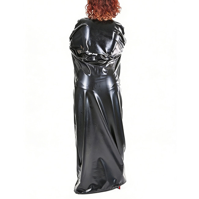 Party Adult Wetlook PVC Sleeveless Loose Bodysuit for Cosplay Sleepsack Zipper Front High Neck Straight Long Body Bag Rompers