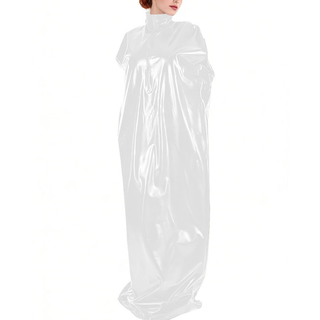 Party Adult Wetlook PVC Sleeveless Loose Bodysuit for Cosplay Sleepsack Zipper Front High Neck Straight Long Body Bag Rompers