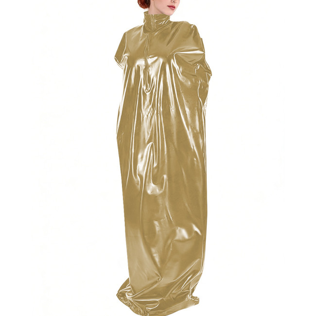 Party Adult Wetlook PVC Sleeveless Loose Bodysuit for Cosplay Sleepsack Zipper Front High Neck Straight Long Body Bag Rompers