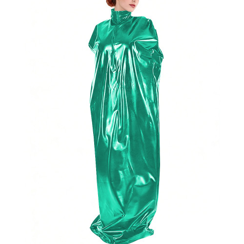 Party Adult Wetlook PVC Sleeveless Loose Bodysuit for Cosplay Sleepsack Zipper Front High Neck Straight Long Body Bag Rompers