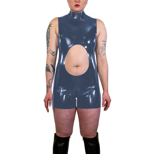 Sexy Hollow Backless Club High Neck Shorts Jumpsuit Women PVC Shiny One Piece Bodysuit Party Cosplay Outfit Sleeveless Rompers