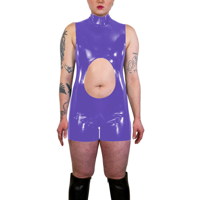 Sexy Hollow Backless Club High Neck Shorts Jumpsuit Women PVC Shiny One Piece Bodysuit Party Cosplay Outfit Sleeveless Rompers