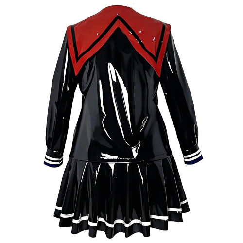 Preppy Style PVC Faux Latex Sailor Uniform Lolita Bow Red Sailor Collar Top Mini Pleated Skirt Set Anime Halloween Party Cosplay