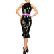 Sexy Turtleneck Vinyl Leather Knee-length Dresses with Bow Belt New Ladies Slim Sleeveless Bodycon Dress Womens Club Party Gowns