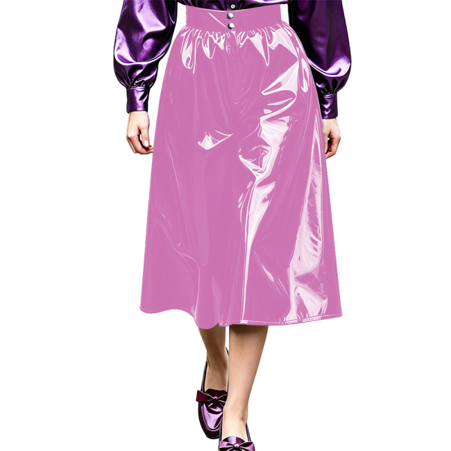 Plus Size High Waist Wide Leg Culottes Pants for Womens Wetlook Glossy PVC Leather Loose Midi Trousers Female Street Clubwear
