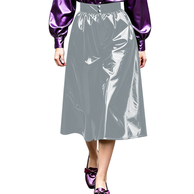 Plus Size High Waist Wide Leg Culottes Pants for Womens Wetlook Glossy PVC Leather Loose Midi Trousers Female Street Clubwear