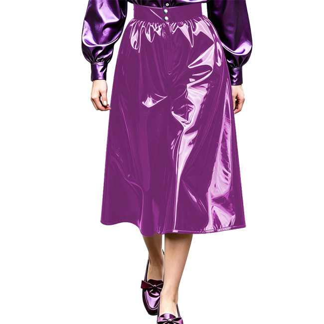 Plus Size High Waist Wide Leg Culottes Pants for Womens Wetlook Glossy PVC Leather Loose Midi Trousers Female Street Clubwear