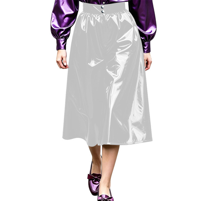 Plus Size High Waist Wide Leg Culottes Pants for Womens Wetlook Glossy PVC Leather Loose Midi Trousers Female Street Clubwear