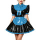 Lockable Crossdressing Maid Uniform PVC Vinyl Leather Short Sleeve Bowtie Mini Dress with Apron Lolita Cosplay Role Play Costume