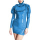 Elegant Faux PVC Leather Bubble Sleeve Mini Dress Sexy Turtleneck Frills Party Dress Nightclub Slim Bodycon Pencil Dress Vestido