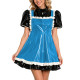 Puff Sleeve Shiny PVC Maid Outfit Halloween Party Cosplay Costume Vinyl French Apron Maid Uniforms Sissy Wetlook Two-piece Set