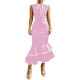 Ladies Elegant High Waist Bodycon Dress PVC Shiny Tea-Length Mermaid Evening Gowns Fashion Bow Neck Sleeveless Wet Look Dresses