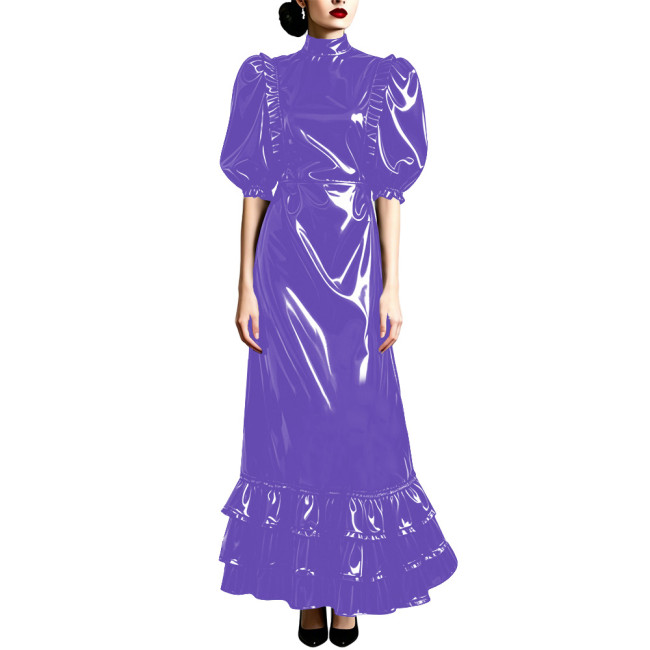Plus Size Puff Short Sleeve PVC Shiny Long Dress Vintage Ankle-length Mermaid Dress Formal Outfit Carnival Cosplay Party Wear
