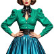Ladies Glossy PVC Leather Bow Neck Blouse Plus Size Puff Long Sleeve Button Front Shirt Retro Sexy Hollow Out Top for Nightclub