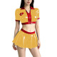Women's Anime Role Playing Nurse Costume Vinyl PVC Leather Patchwork Cropped Jacket Pleated Mini Skirt Sets Nurse Doctor Uniform