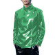 Mens Club Shiny PVC Leather Stand Collar Jacket Punk Oblique Placket Buttons Long Sleeve Slim Coat Wet Look Night Out Glossy Top