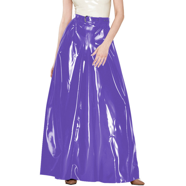 Plus Size Punk Belted Shiny Baggy Pants Nightclub Lace-up Back Loose Wide Leg Pants Raves Party PVC Vinyl Leather Maxi Trousers