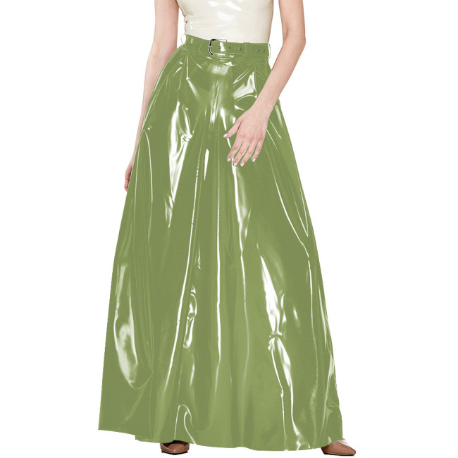 Plus Size Punk Belted Shiny Baggy Pants Nightclub Lace-up Back Loose Wide Leg Pants Raves Party PVC Vinyl Leather Maxi Trousers
