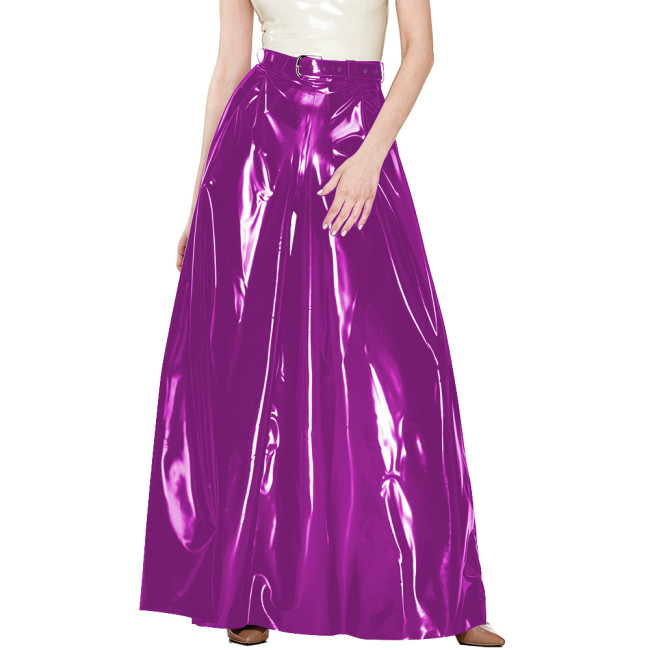 Plus Size Punk Belted Shiny Baggy Pants Nightclub Lace-up Back Loose Wide Leg Pants Raves Party PVC Vinyl Leather Maxi Trousers