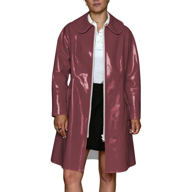 Women Men PVC Vinyl Leather Long Trench Coats Peter Pan Collar Long Sleeve Wet Look High Street Jacket Cosplay Party Costume