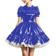 Puff Short Sleeve PVC Glossy Leather Ruffle Dress Sissy Lolita Princess Pleated Mini Dress Wetlook French Maid Cosplay Costume