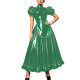 Wet PVC Leather Maxi Evening Dress Lockable A Line Puff Sleeve Ruffles Hem Maid Uniform Lolita Cocktail Party Cosplay Outfits