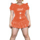 Plus Size Shiny PVC Mini Prom Dress Round Neck Ruffle Short Sleeve Cocktail Party Gown Sexy Party Ruffles Hem Bodycon Vestidos