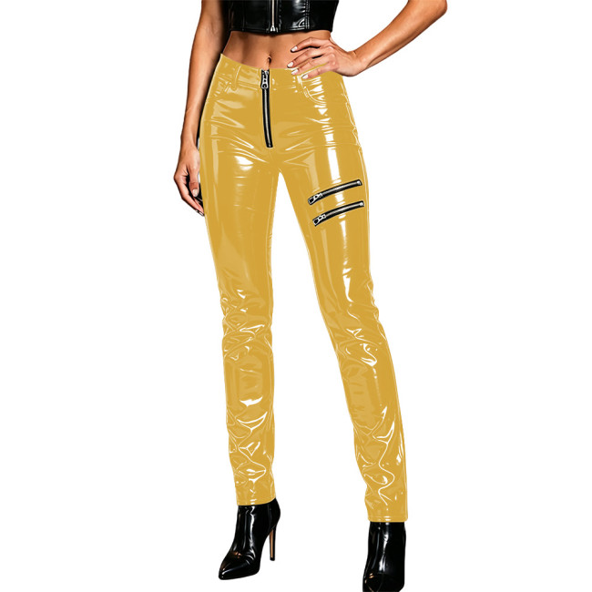 High Waist Vinyl PVC Leather Moto Pants Women's Punk Bodycon Stretchy Slim Wetlook Trousers Streetwear Female Zipper Clubwear