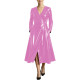 Women High Street Long Sleeve Glossy Faux Leather Midi Dress PVC Shiny Cubwear Party Evening V-neck Lace-up A-line Swing Dresses