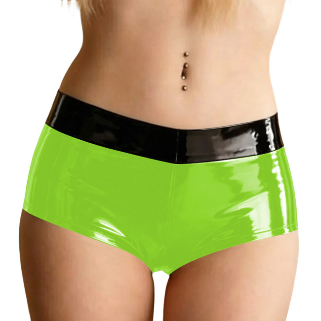 Fetish Sexy Women Briefs with Black Trim Wet PVC Leather Tight Thong Panties Halloween Party Underpants Faux Latex-look Lingerie