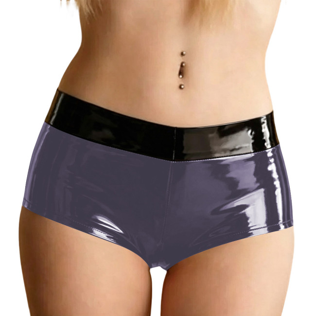 Fetish Sexy Women Briefs with Black Trim Wet PVC Leather Tight Thong Panties Halloween Party Underpants Faux Latex-look Lingerie
