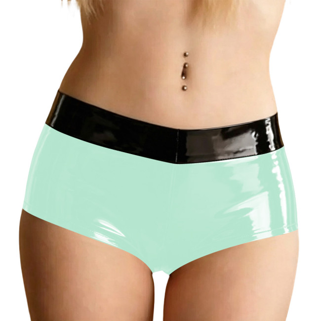 Fetish Sexy Women Briefs with Black Trim Wet PVC Leather Tight Thong Panties Halloween Party Underpants Faux Latex-look Lingerie