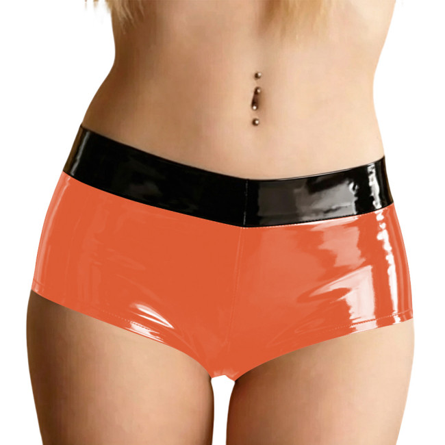 Fetish Sexy Women Briefs with Black Trim Wet PVC Leather Tight Thong Panties Halloween Party Underpants Faux Latex-look Lingerie
